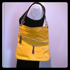 Italian leather shoulder yellow bag.